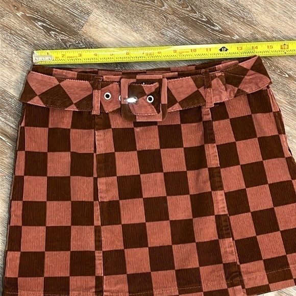 Womens Go-go Mini Skirt Size 6 Corduroy Chestnut Check Belt 70s Wild Fable - Picture 6 of 12